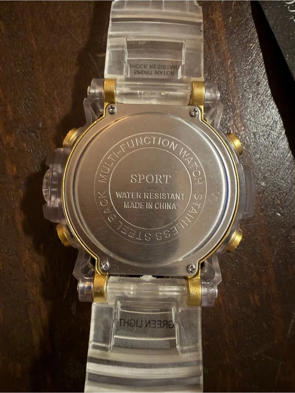 Sport Light Up Digital Utility Watch in Clear and Gold